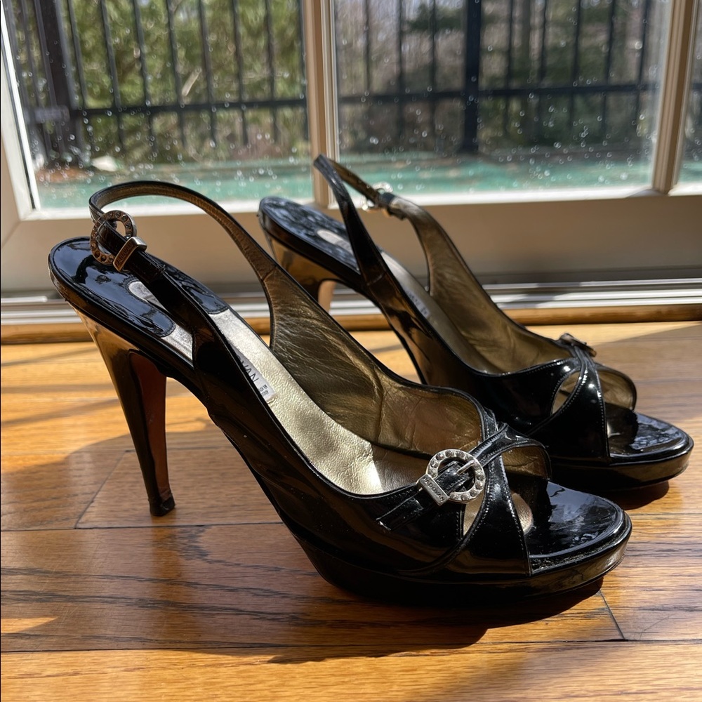 luciano padovan black patent heels 40
